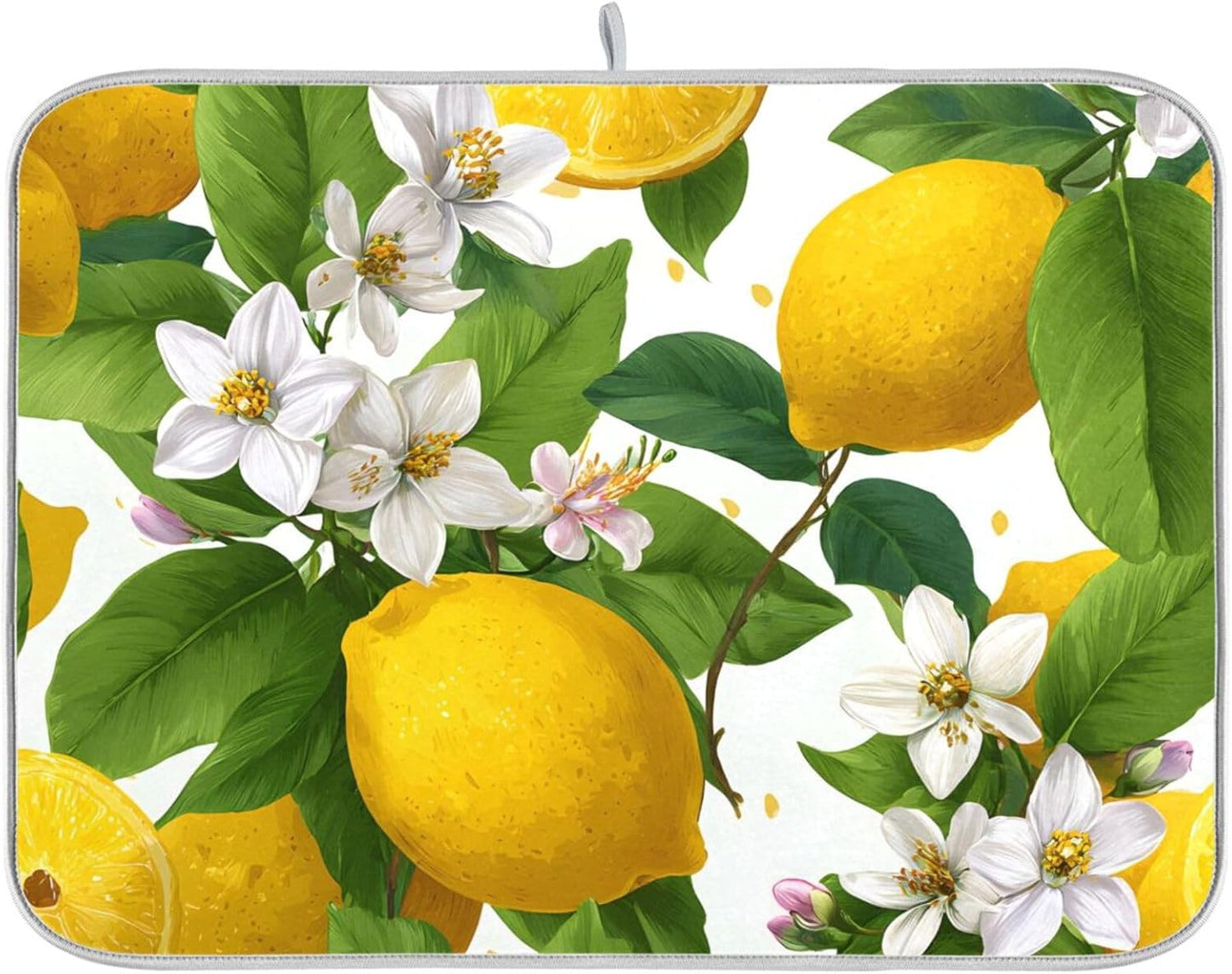 Yellow Lemon and White Flower Dish Drying Mat Super Absorbent Drying Mat 16x18 inch Large Dish Drying Mats for Kitchen Counter Dish Drying Pads Kitchen Drying Matt for Countertop