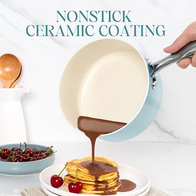 MICHELANGELO Sauce Pan with Lid, Non Stick Saucepan Set of 3-1Qt & 2Qt & 3Qt Small Pots for Cooking, Ceramic Saucepan - Non-Toxic, Scratch-Resistant, Oven Safe, Light Blue