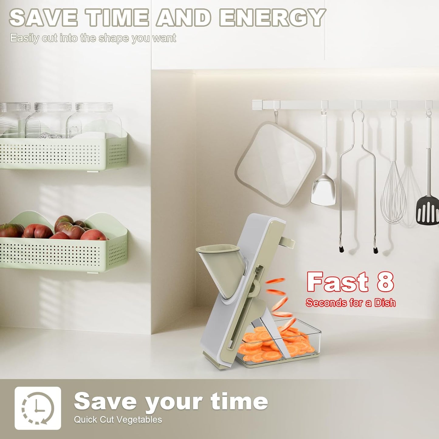 Mandoline Slicer for Kitchen, Vegetable & Cucumber Slicer, Easy to Clean Chopping Artifact (White Light Gray)