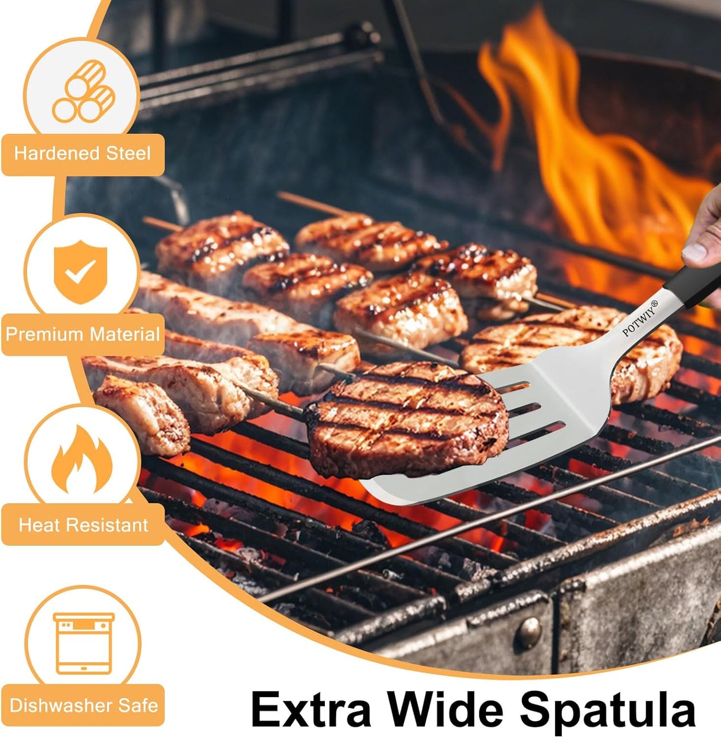 Stainless Steel Spatula Set, 2 Pcs Slotted Spatulas for Kitchen Use, Metal Turner with Silicone Handle for Cast Iron Skillet, Grilling, Cooking Utensils for Flipping Steak, B