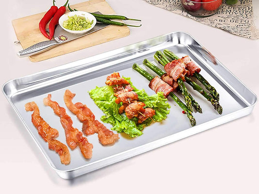 TeamFar Baking Sheet, Stainless Steel Baking Pan Cookie Sheet, Healthy & Non Toxic, Rust Free & Less Stick, Easy Clean & Dishwasher Safe
