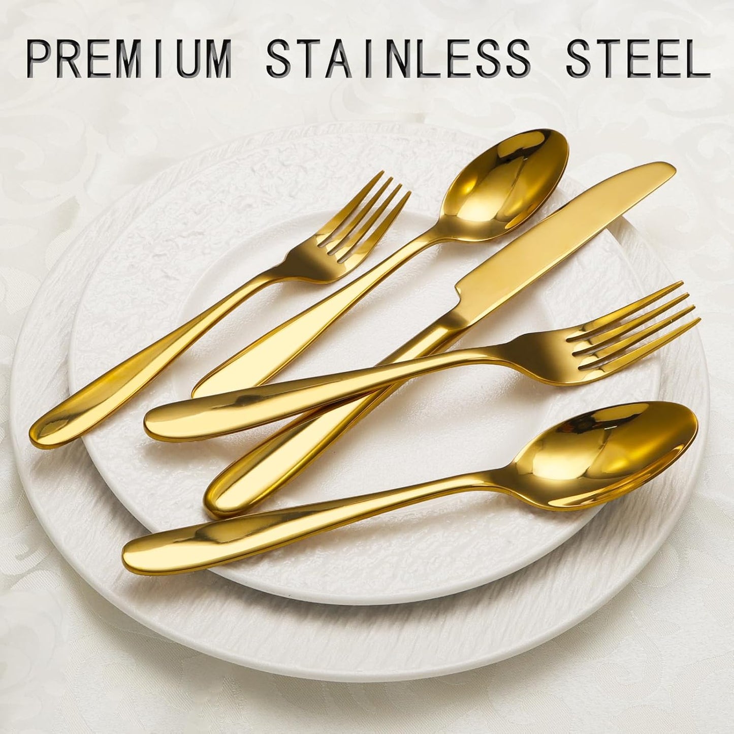 20-Piece Gold Silverware Set, Flatware Set for 4, Food-Grade Stainless Steel Tableware Cutlery Set, Mirror Finished Utensil Sets for Home Restaurant, Forks Spoons and Knives Set, Dishwasher Safe