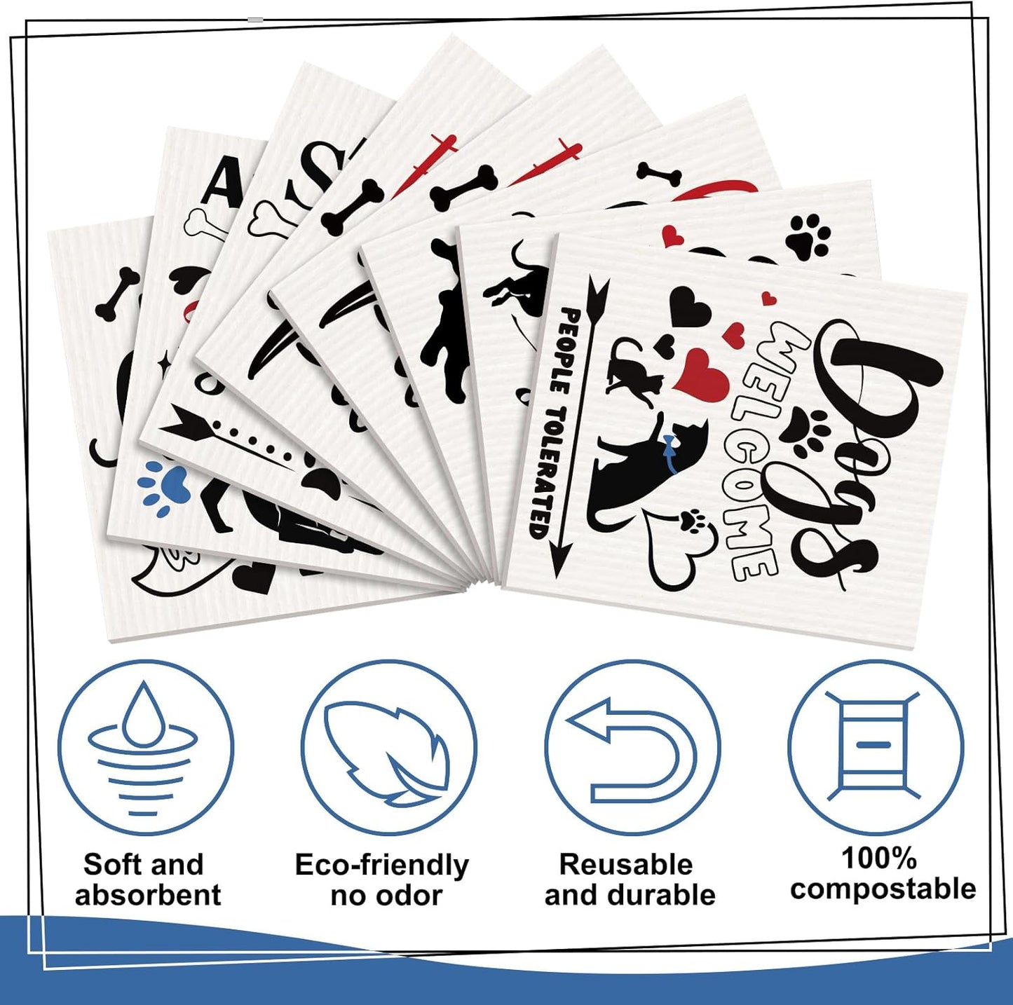 Funtery 8 Pcs Dog Swedish Kitchen Dishcloths Reusable Swedish Absorbent Sponge Cloths Washable Kitchen Dish Towel Quick Drying Decorative for Animal Lover Gifts for Women Hand Towel