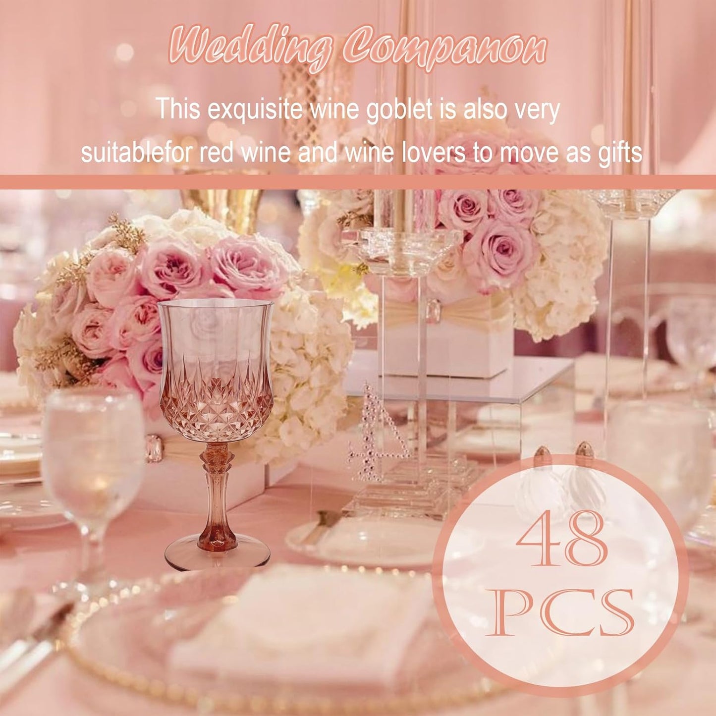 48 PCS Rose Gold Plastic Wine Glasses，Cordial Glasses，Goblets，Can be Used for Weddings, Everyday Fun Parties and More!