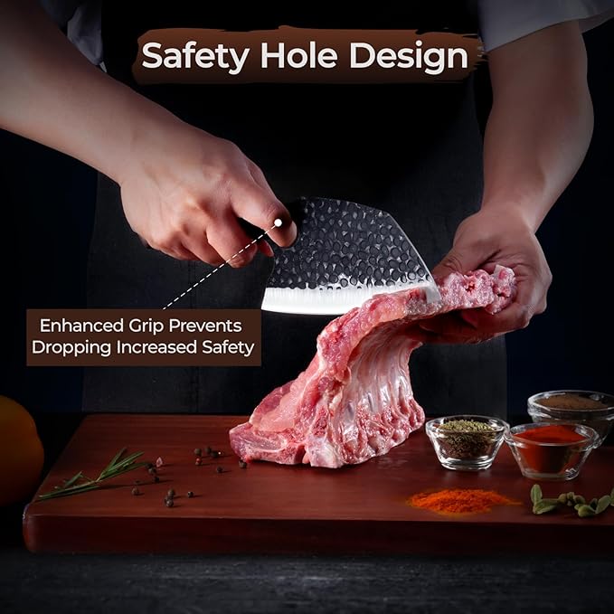 Meat Cleaver Butcher Knife Set of 15PCS, Hand Forged Knives Set for Kitchen, High Carbon Japanese Knife Set with bag & 6 Accessories, Boning Knife for Meat Cutting, Outdoor Cooking BBQ Camping Gift