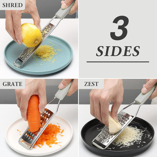 Cambom Lemon Zester Grater Three-piece Suit - Heavy Duty Kitchen Tool for Parmesan Cheese, Ginger, Garlic, Nutmeg, Chocolate, Vegetables，Fruits，Stainless Steel Grater Dishwasher Safe Clear