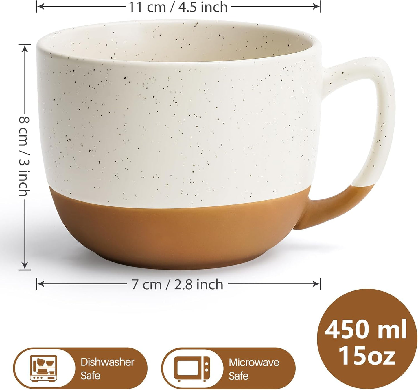 MIAMIO – 15 Ounce, Set of 4 Ceramic Latte Mug – Elegant Modern Coffee Mug Set for Cafe, Latte, Tea, Hot Cocoa - Drinks Dishwasher & Microwave Safe – Aura Collection (Creamy Cocoa, Coffee Mug(4x))