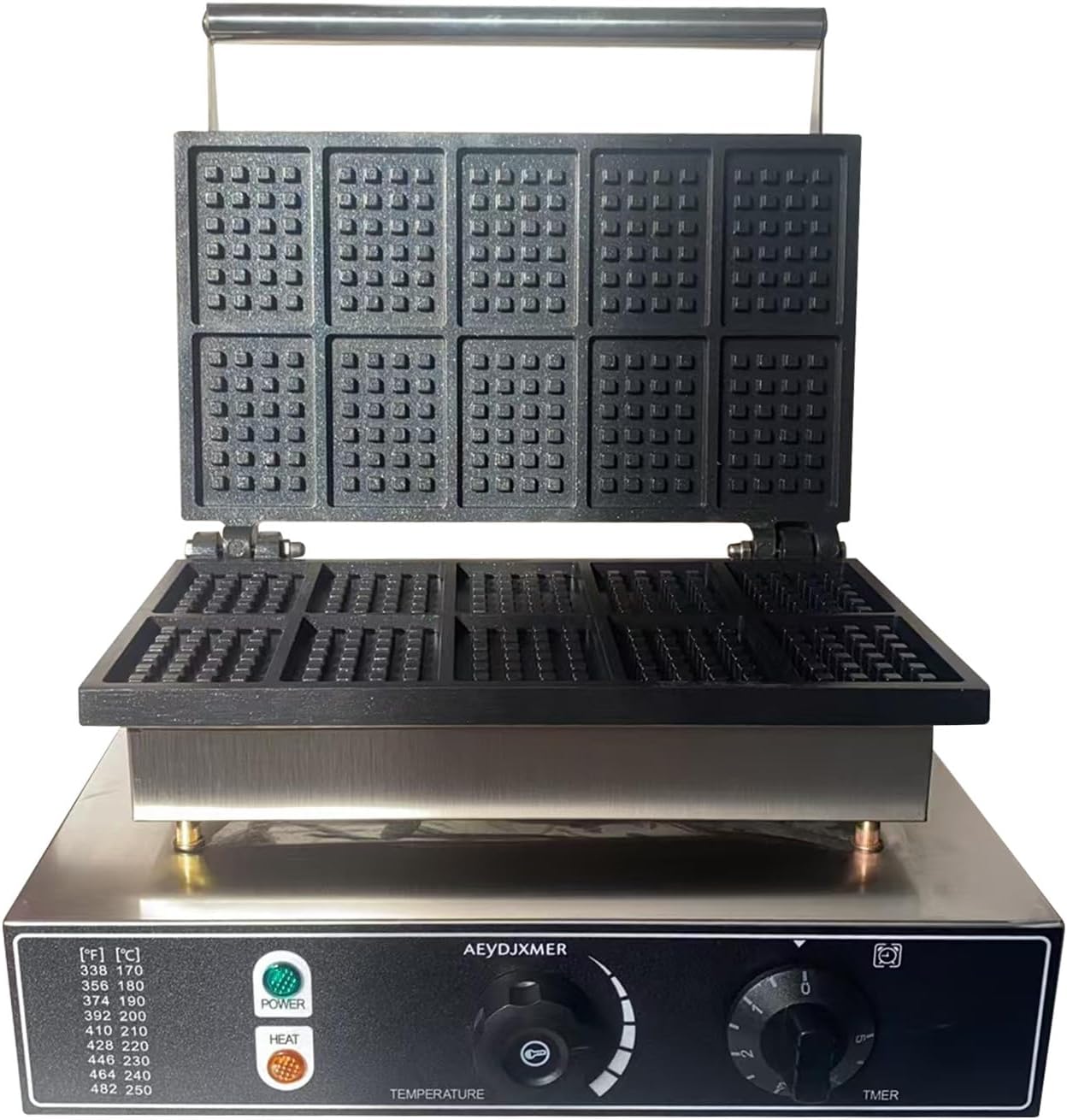 110V1650W Commercial Mini Square Waffle Maker, 10 Grids Waffle Baker Machine, Non-Stick,3.5 X 2.0" Belgian Waffle maker with Temp and Time Control, for Restaurant Bakeries Snack Bar Family.