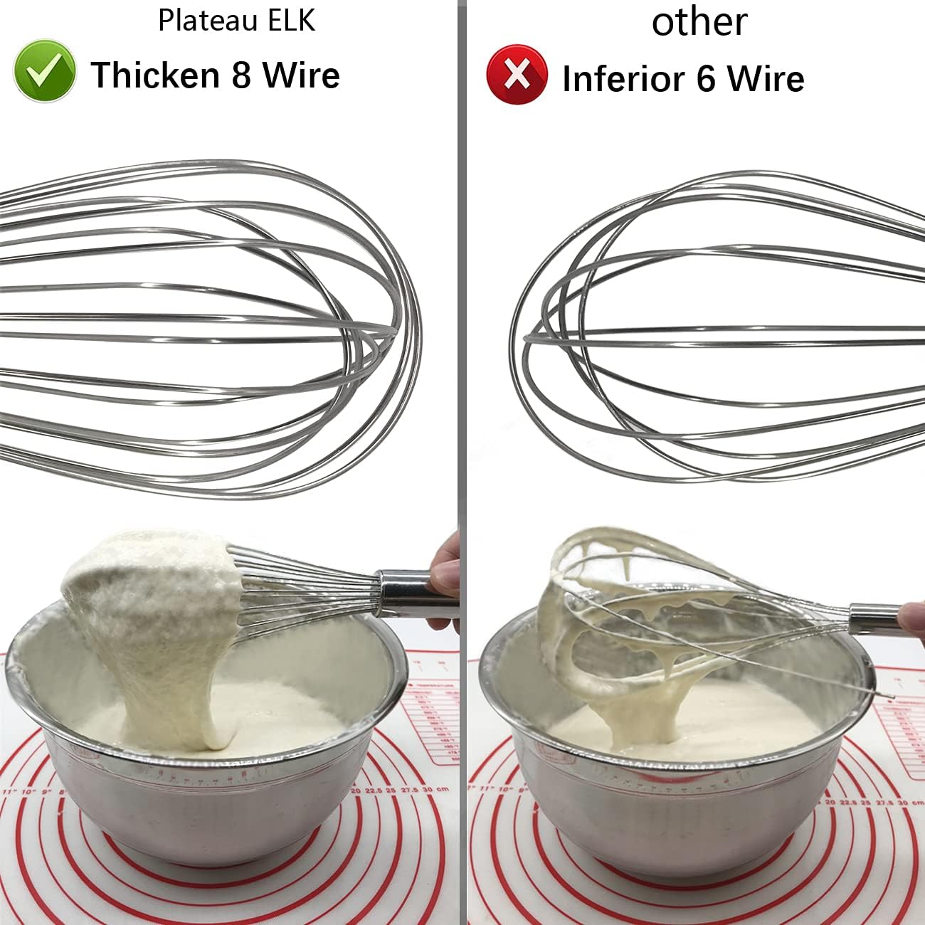 Whisks for Cooking, 3 Pack Stainless Steel Whisk for Blending, Whisking, Beating and Stirring, Enhanced Version Balloon Wire Whisk Set, 8"+10"+12"