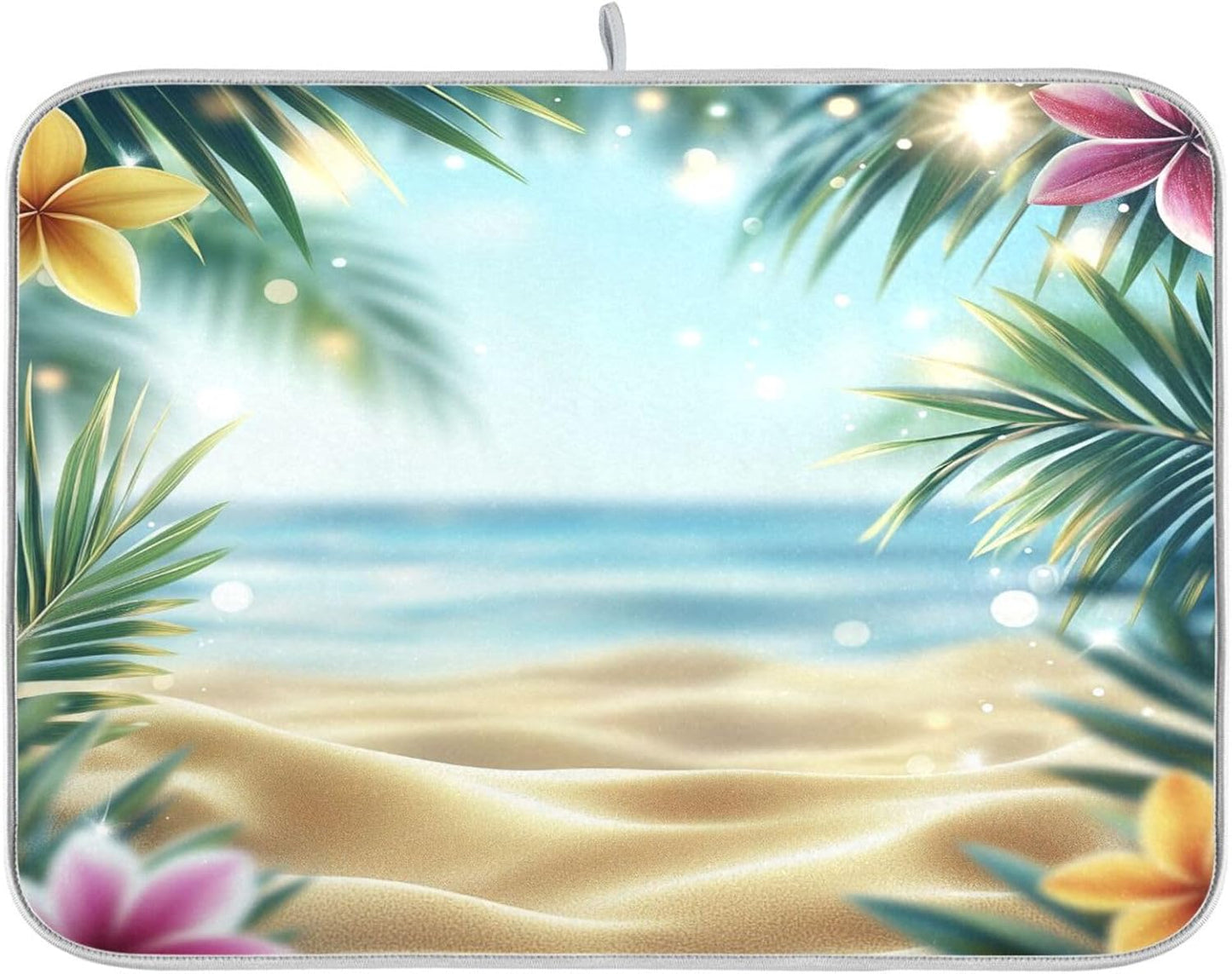 Summer Tropical Flowers Palm Leaves Dish Drying Mat for Kitchen Counter Super Absorbent Dishes Pad Reversible Microfiber Protector Dish Draining Mats 18x24 inch