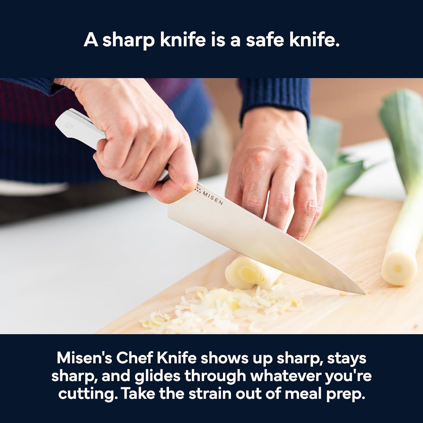 Misen 8" Chef Knife – High Carbon Japanese AUS-10 Stainless Steel – Hybrid German & Japanese Blade – Precision Kitchen Knife for Professionals & Home Cooks – Ultimate Cutting Performance - White