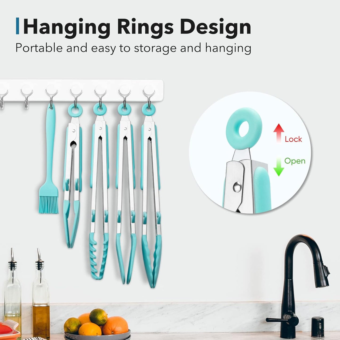 5-Pack Silicone Tongs for Cooking,Maywe Tanso 4PCS 13-Inch Kitchen Tongs with Silicone Tips,Nonstick Stainless Steel Tong for Steak Pie Pizza Pasta Spaghetti Salad BBQ Buffet,Plus Brush