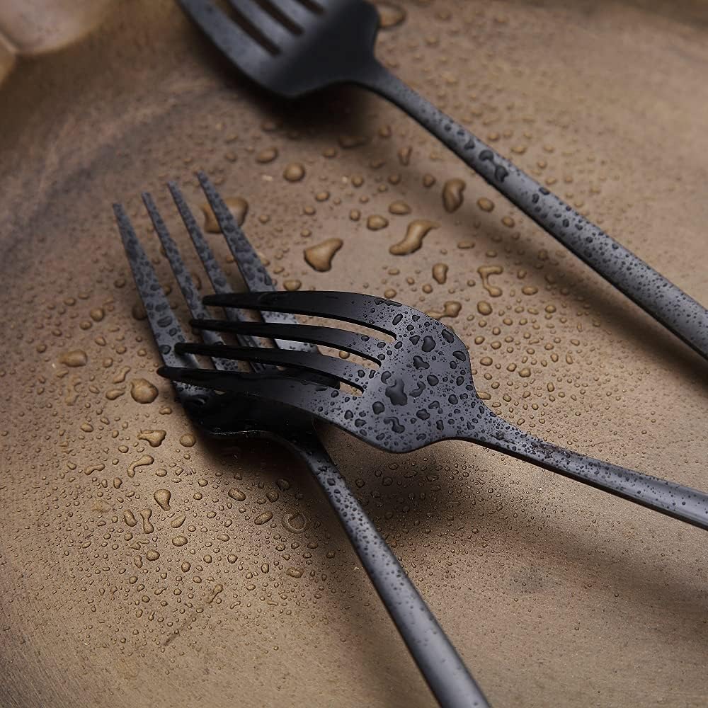 Matt Black 6 Piece Dinner Forks, 8.4'' Stainless Steel Silverware Set, Dessert, Salad, Table Forks for Home, Kitchen or Restaurant, Dishwasher Safe