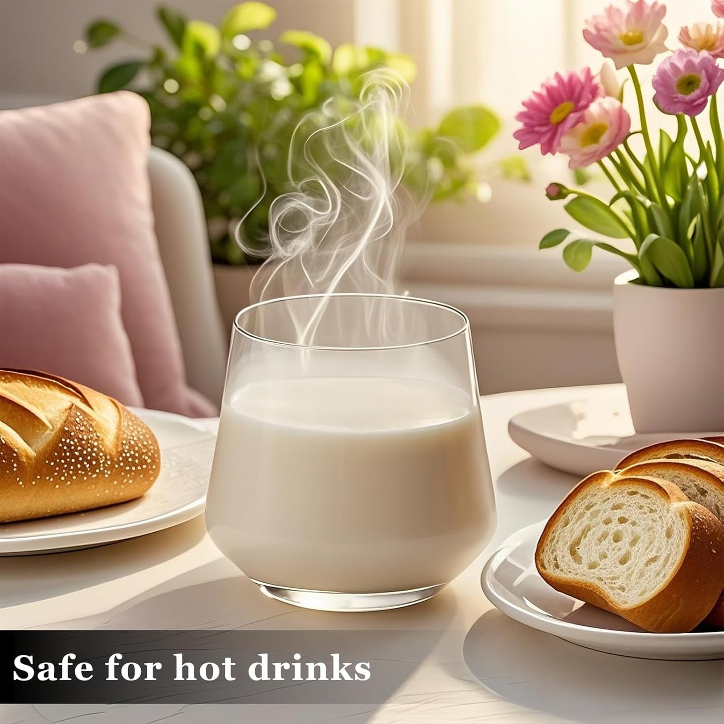 Stemless Wine Glasses Set of 4, 13.5oz, Crystal Clear Red White Wine Glasses for Daily Use, Lead-free, Dishwasher Safe, Glasses Drinking Set, Ideal for Home Bar, Parties & Gifts