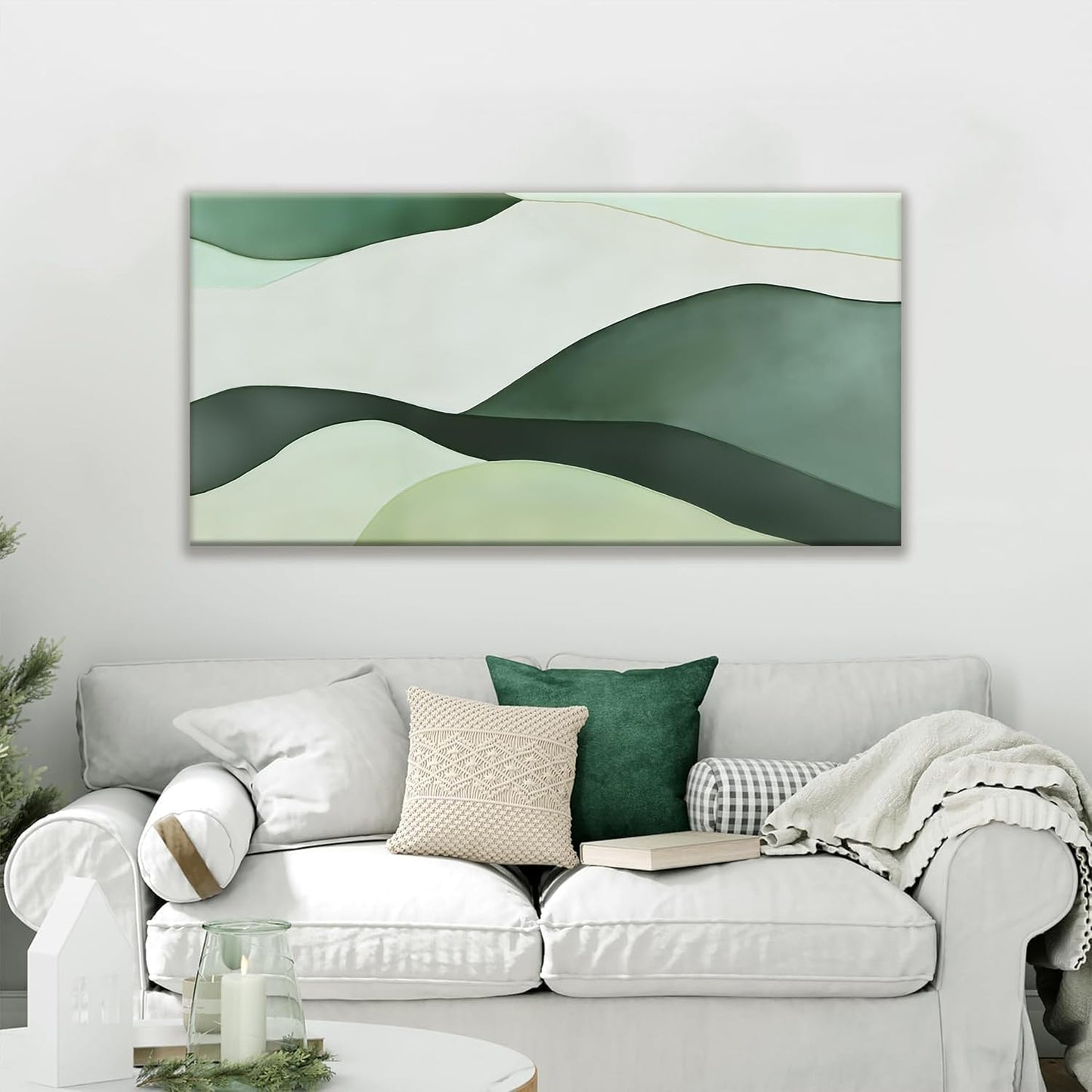 Suconvng Abstract Wall Art Decor Green White Wall Art Irregular Shapes Painting Canvas Art Wall Decor Prints Minimalist Abstract Art For Living Room Wall Bedroom Kitchen Office 24"×48"