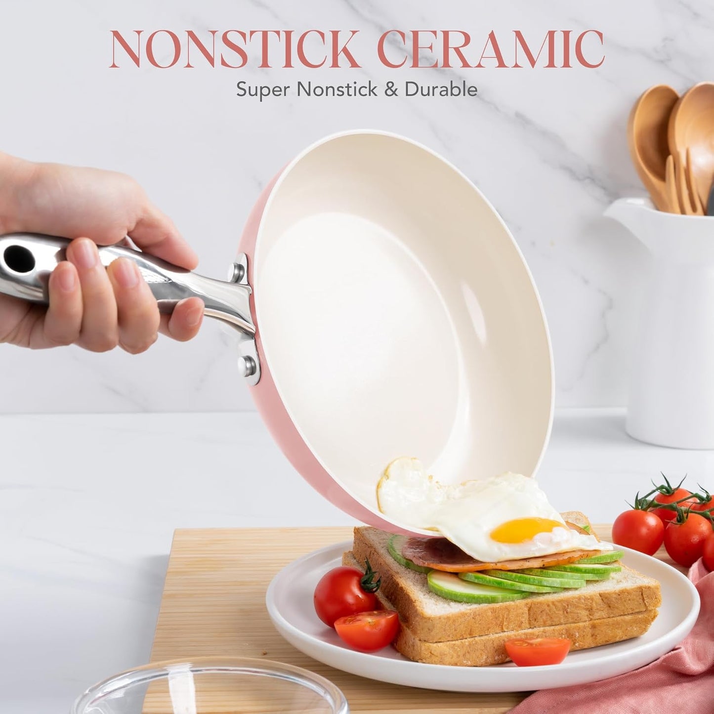 MICHELANGELO Non Stick Frying Pans Set - Ceramic Frying Pans Nonstick, 8'', 9.5'' & 11'' Nonstick Frying Pan Set, Non-Toxic, Ceramic-Coated, Pink