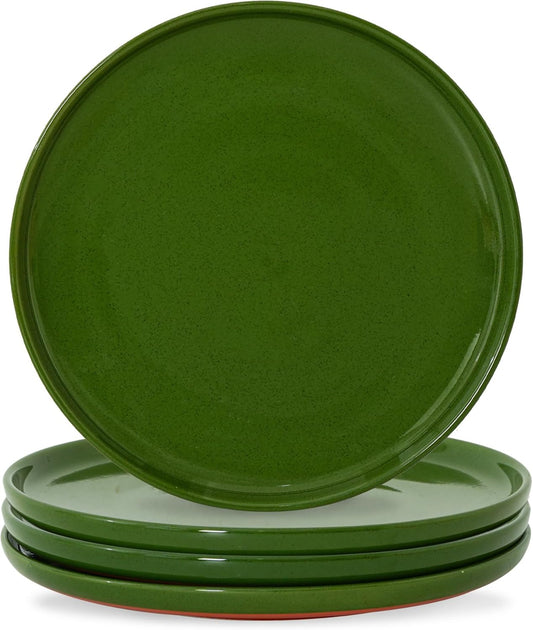 Stoneware Dinner Plates Set of 4, 10.25 Inch Plates for Steak, Pasta, Ceramic Plates Sets, Microwave Safe, Dishwasher Safe, Versatile for All Seasons, Forest Glaze Green