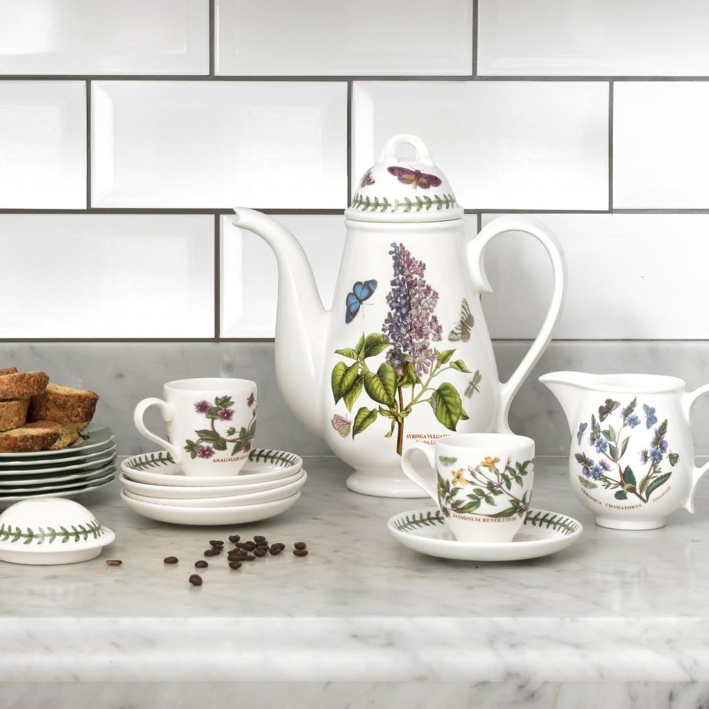 Portmeirion Botanic Garden 10oz Teacup and Saucer - Set of 6 | Assorted Floral Motifs | Fine Earthenware | Chip Resistant Glaze | Dishwasher, Microwave, Freezer, Oven Safe | Made in England