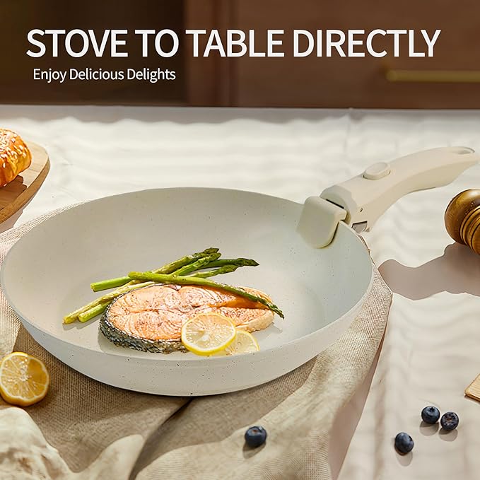 23PCS Ceramic Nonstick Cookware Set, Nonstick Detachable Handle Ceramic Cookware, Induction Kitchen Cooking Set with Removable Handle,include Frying Pans & Saucepans Oven Safe, Stackable Set