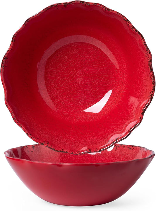 LEHAHA Rustic Crackle Melamine Serving Bowls, 130 OZ and 12 inches Waved Rim Salad Bowl,Unbreakable Pasta Bowls and Mixing Bowls, Set of 2, Pefect for Christmas and All Festivals