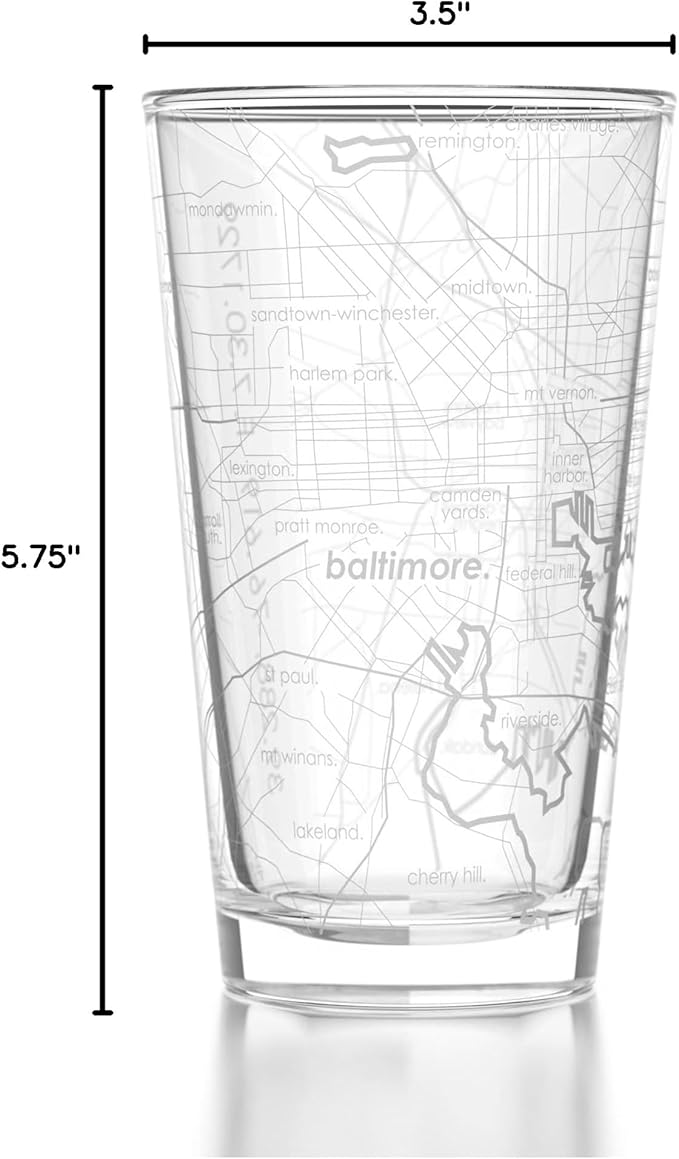 Well Told Engraved Baltimore Maryland Map Pint Glass, Etched Beer Gift (16 oz, Clear) City Map Pint, Custom City Glassware, Gifts For Beer Lovers