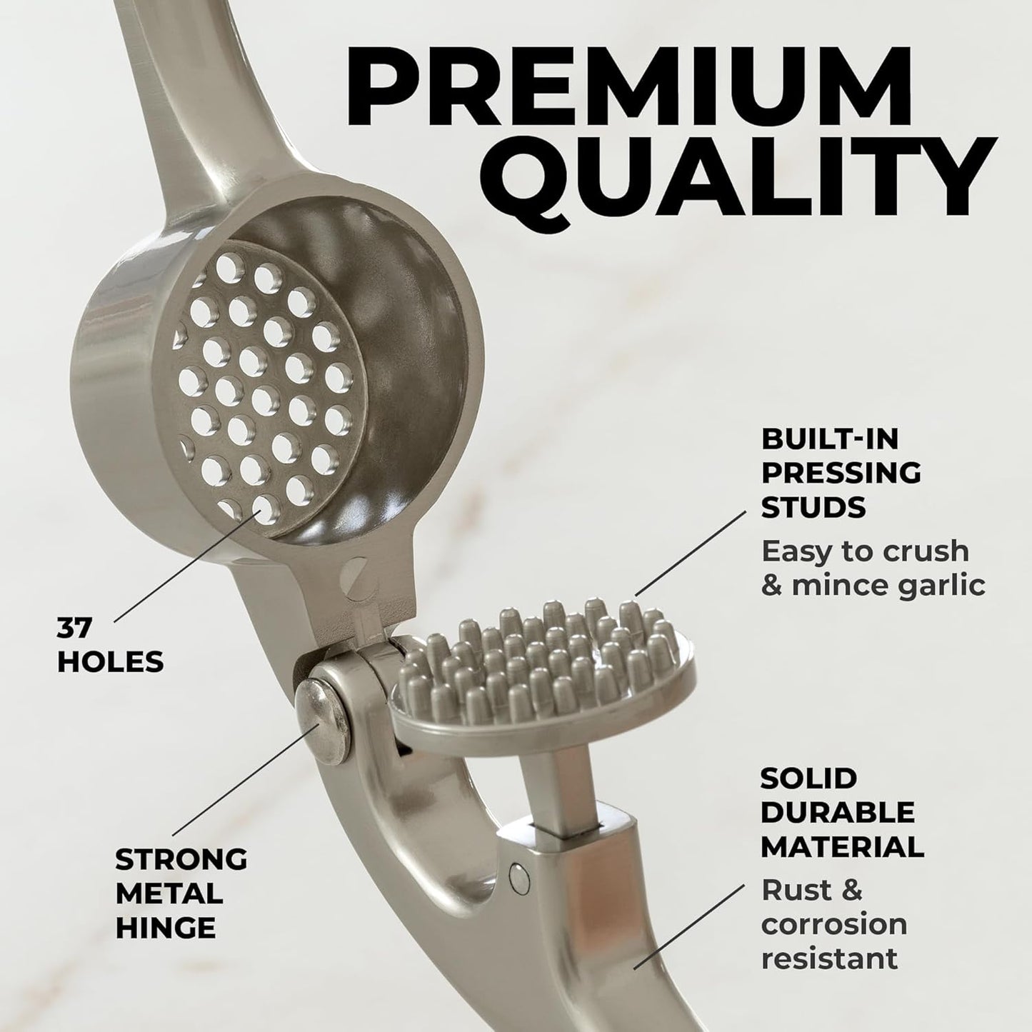 Zulay Kitchen Premium Garlic Press - Durable Garlic Masher with Soft, Easy to Squeeze Handle - Garlic Mincer Tool - Sturdy Easy to Clean Garlic Crusher (Silver)