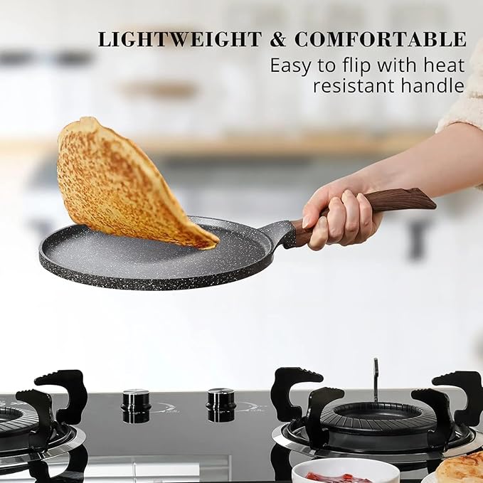 Nonstick Crepe Pan Set, 5 Piece Set Kitchen Pancake Grill Pan, 11 Inch Nonstick Ceramic Flat Skillet Dosa Tawa Comales Para Tortillas Pancake Pans, Fry Pans Compatible with All Stovetops
