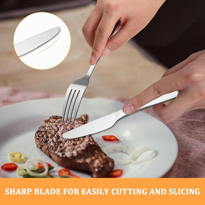 KOOMADE-Lucent- 24 Piece Set Silverware Stainless Steel Home Kitchen Flatware Include Forks Spoons Knives Great for Family Gatherings & Daily Use