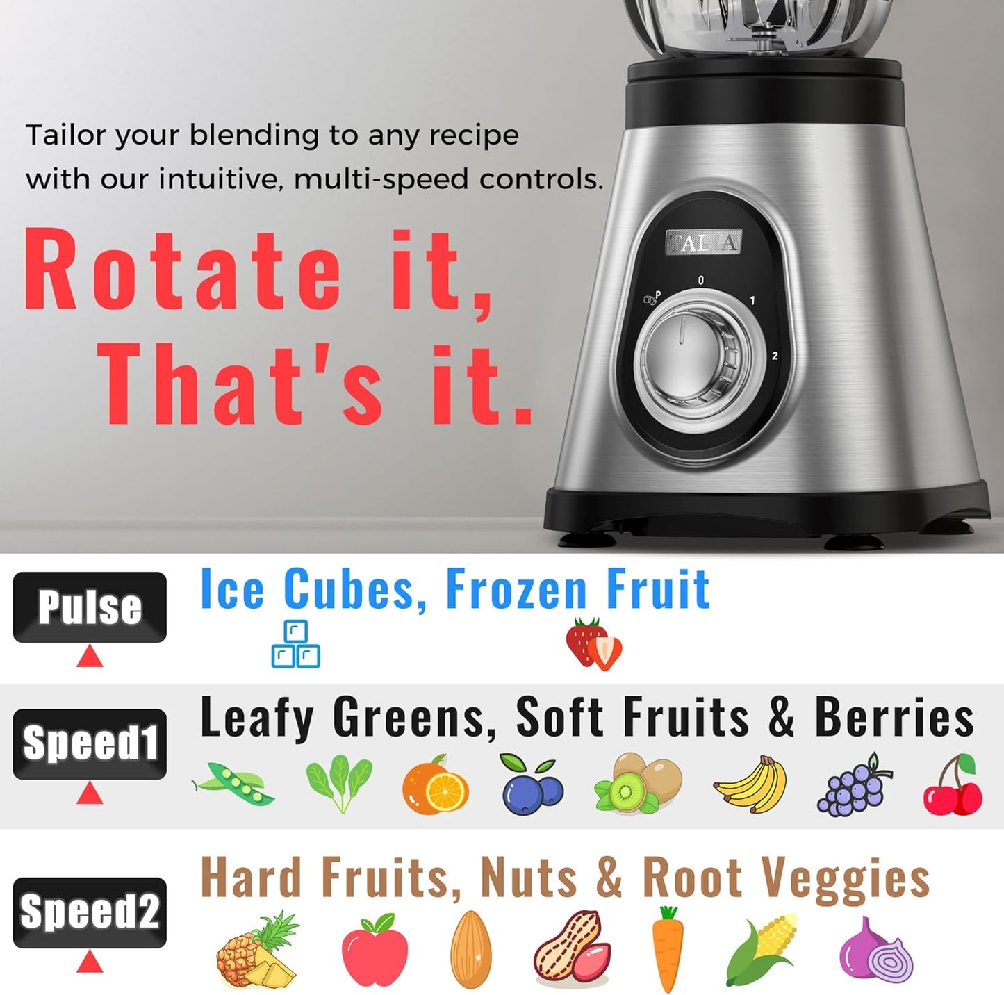 TALIA Smoothie Blender for Ice Crushing & Shakes, 750W Countertop Blenders with 48oz Glass Jar & 6 Stainless Steel Blades, High-Speed Blender for Smoothies Frozen Fruit & Nut Butter