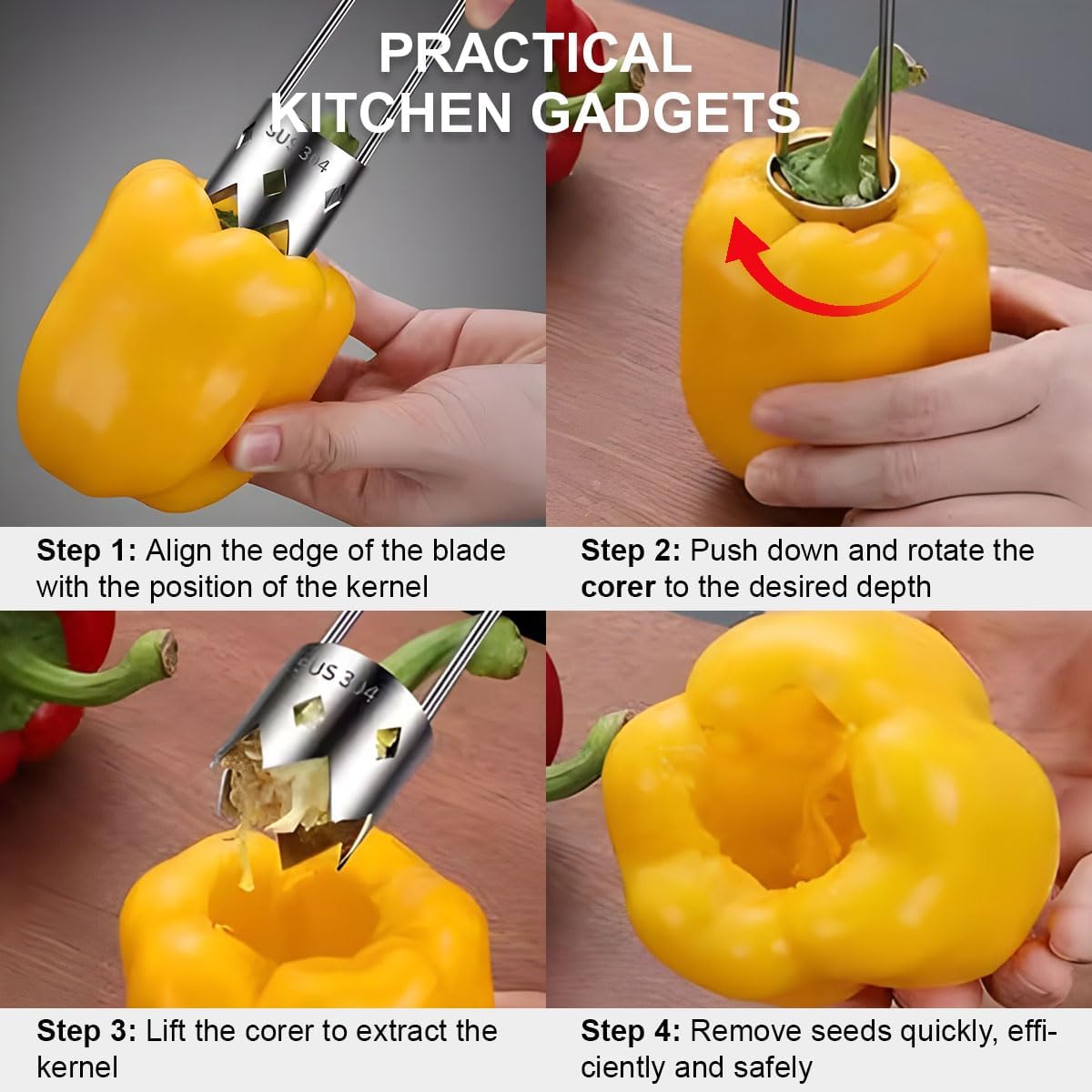Red Bell Pepper Seed Corer,Multifunction Stainless Steel Pepper Corer Seed Remover Tool, Kitchen Utility Gadgets for Cored Bell Peppers, Apples, Pears