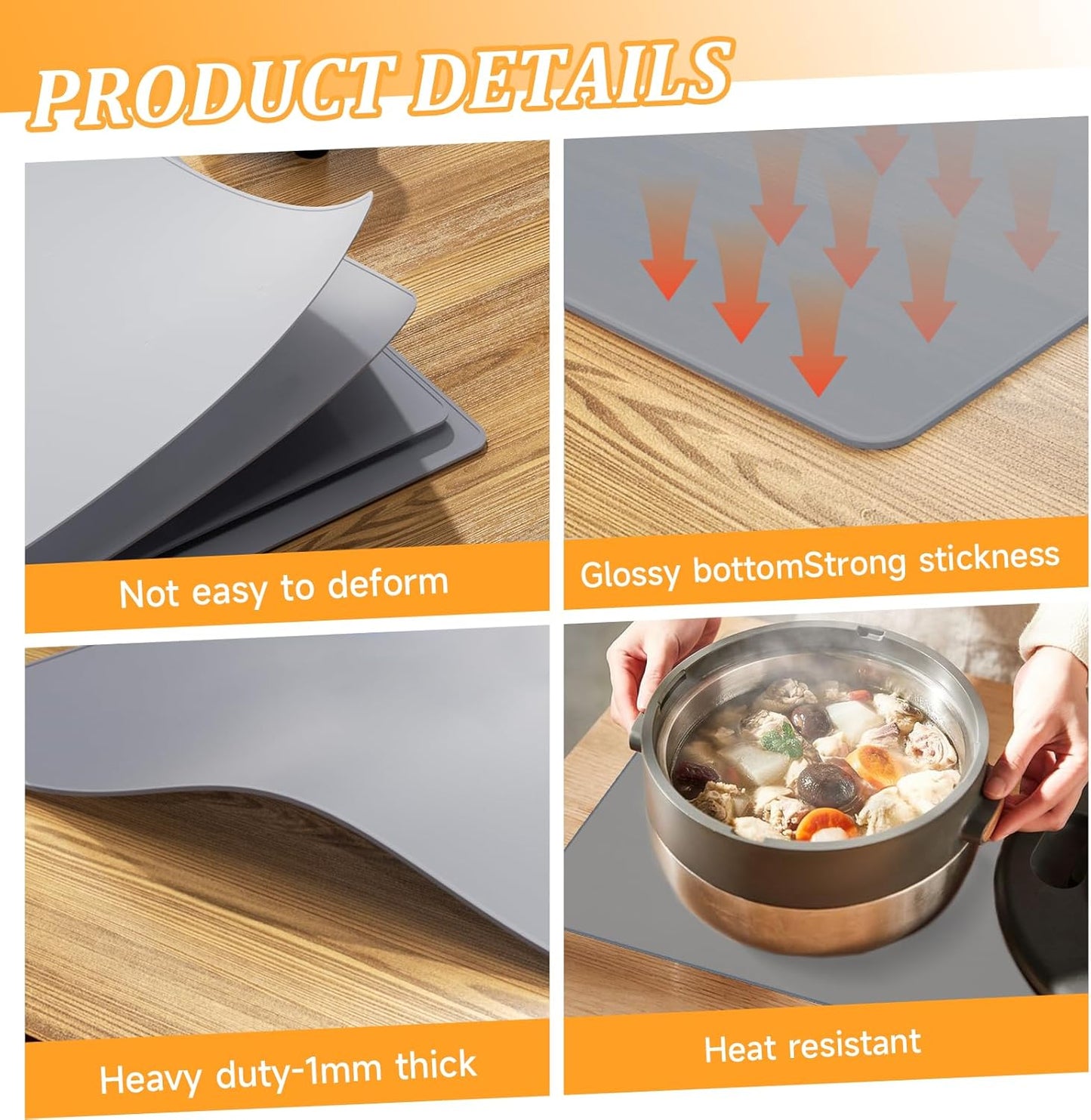 Silicone Placemats for Toddlers Baby,Food-Grade,Non-Slip,Dining,Heat Resistant Silicone Mat,Small Baking Mat,Kitchen Counter Mat,Dishwasher Safe (15.7x11.8inch-4pack, Grey)