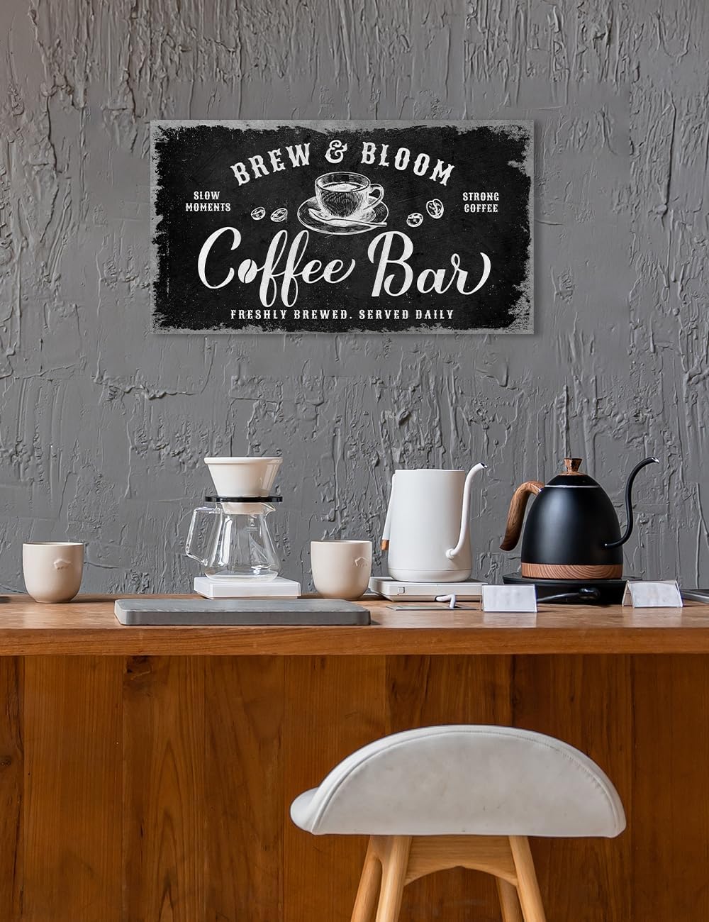 IPIC - Rustic Coffee Bar Sign Brew and Bloom, Canvas Print Wall Art for Coffee Station, Rustic Industrial Style Wall Decor for Home Kitchen and Cafe