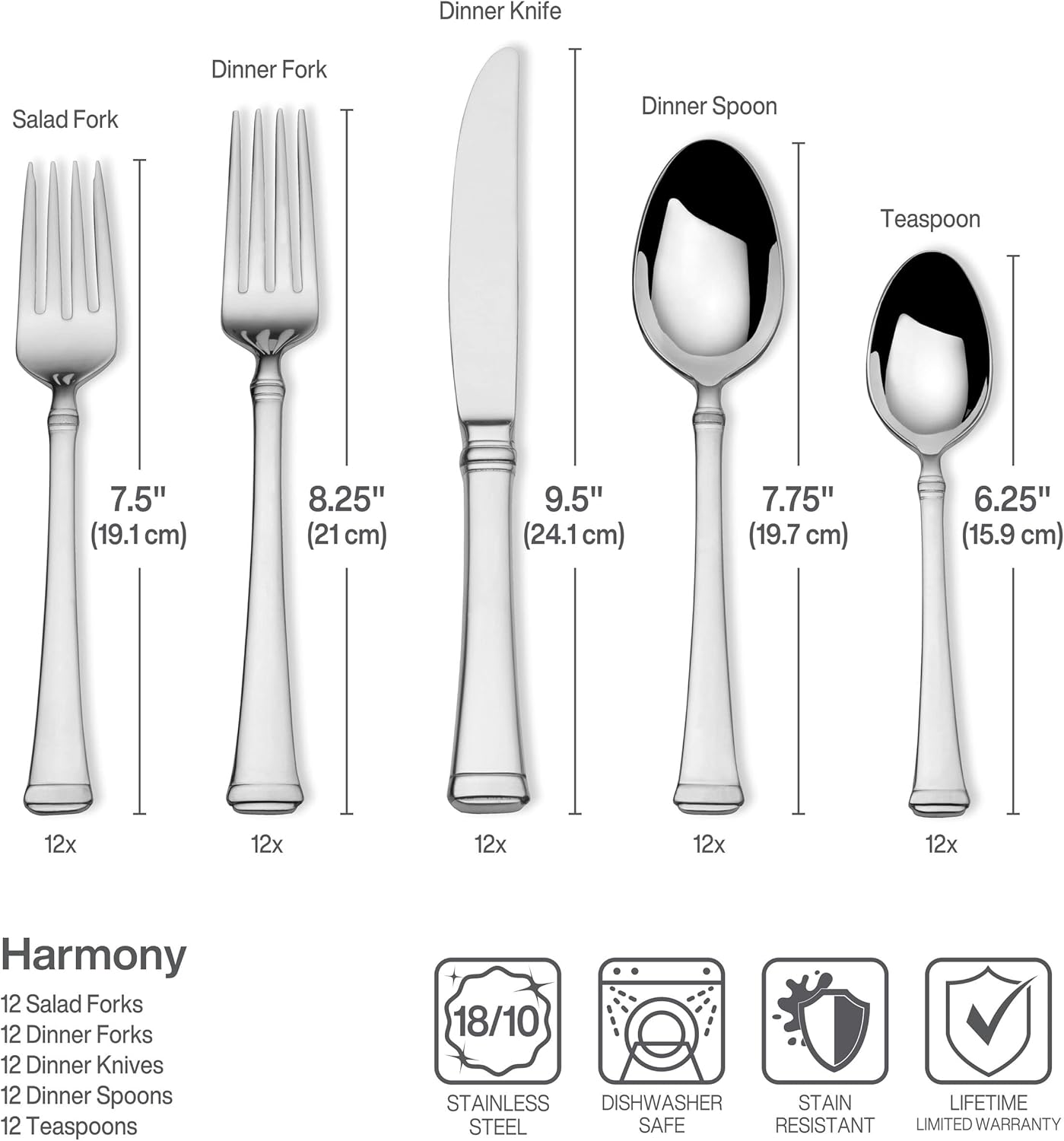 Mikasa, Harmony Flatware Service for 12, 65 Piece Set, 18/10 Stainless Steel, Silverware Set with Serving Utensils (Pack of 2)