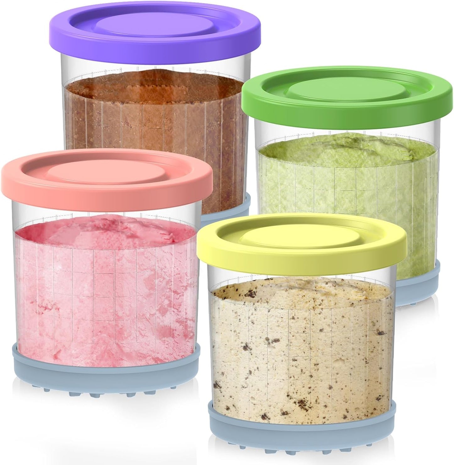 for Ninja Creami Containers, Compatible with NC299AMZ & NC300s Series Creami Ice Cream Makers, 16OZ Creami and Lids 4 Pack, Extra Cups Replacement for Ninja Creamy Pints, Airtight Dishwasher Safe