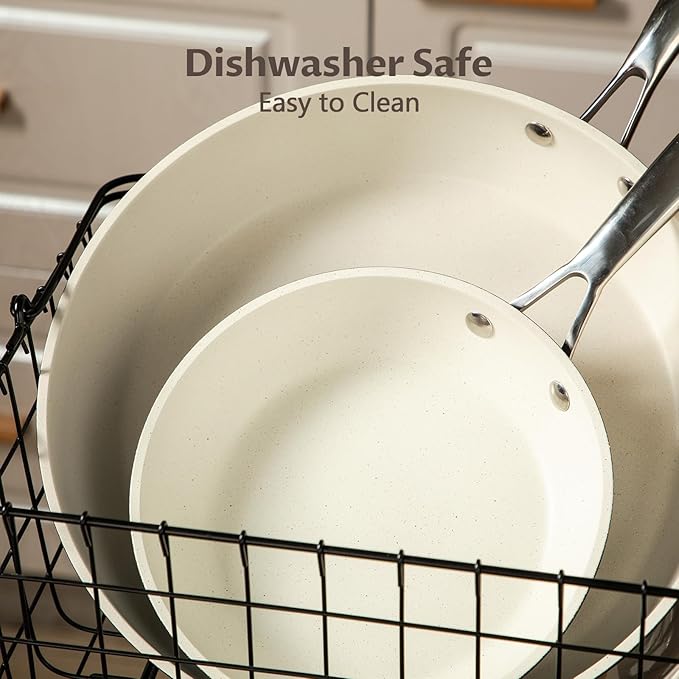 UCC LIFE Nonstick Frying Pan Skillet, wok pan, Stainless Steel Handle, PFOA Free Compatible with All kitchen Stovetops (12 Inch White)