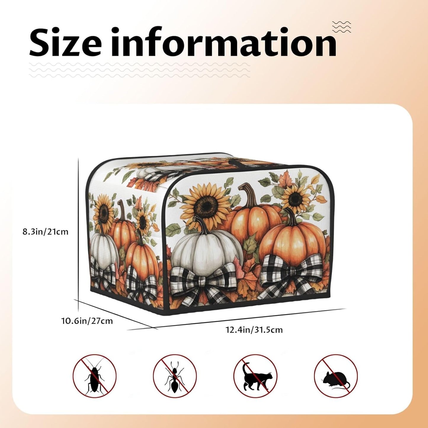 Toaster Cover 4 Slice Pumpkin Sunflower Fall Thanksgiving Kitchen Small Appliance Covers with Pockets Dust and Fingerprint Protection