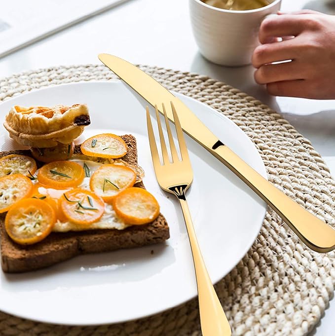 Gold Silverware Set, LIANYU 20 Piece Stainless Steel Flatware Cutlery Set for 4, Gold Mirror Finish, Ideal for Home Wedding Festival Party, Dishwasher Safe