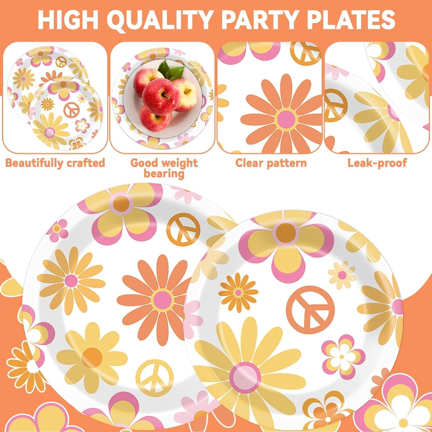 ZOIIWA 200 PCS Groovy Birthday Tableware Disposable Hippie Daisy Flower Plates Napkins Party Supplies 60s 70s Two Retro Boho Dinnerware Set Hippie Party Baby Shower Decoration Serve 50 guest