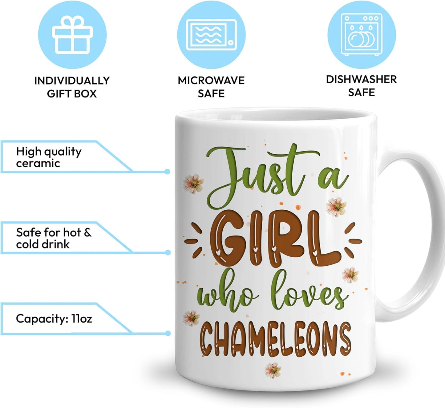 Hyturtle Personalized Gifts Chameleon Lover - Just A Girl Who Loves Chameleons Custom Name Ceramic Coffee Mug Cup 11oz - Idea Cute Animal Lover Gifts For Women, Girl Daughter On Birthday, Christmas