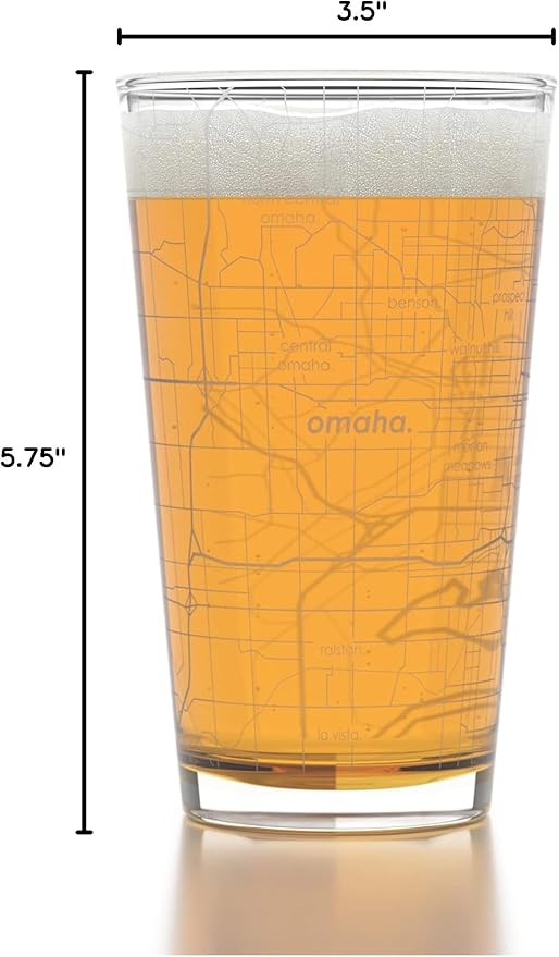 Well Told Engraved Omaha Nebraska Map Pint Glass, Etched Beer Gift (16 oz, Clear) City Map Pint, Custom City Glassware, Gifts For Beer Lovers