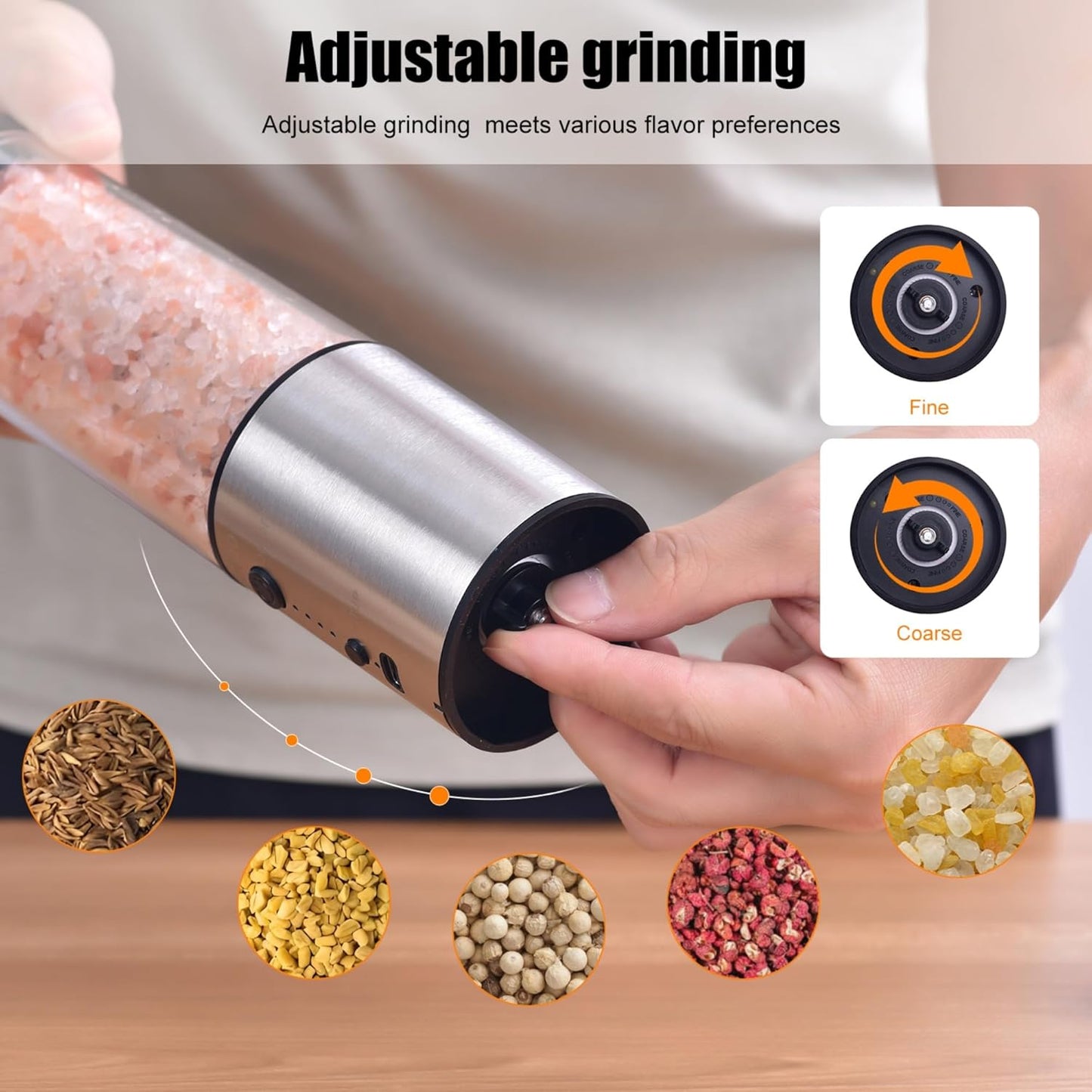 Larger Capacity Electric Salt and Pepper Grinder Set, Rechargeable Salt and Pepper Shakers Set, Kitchen Gadgets Salt and Pepper Mill