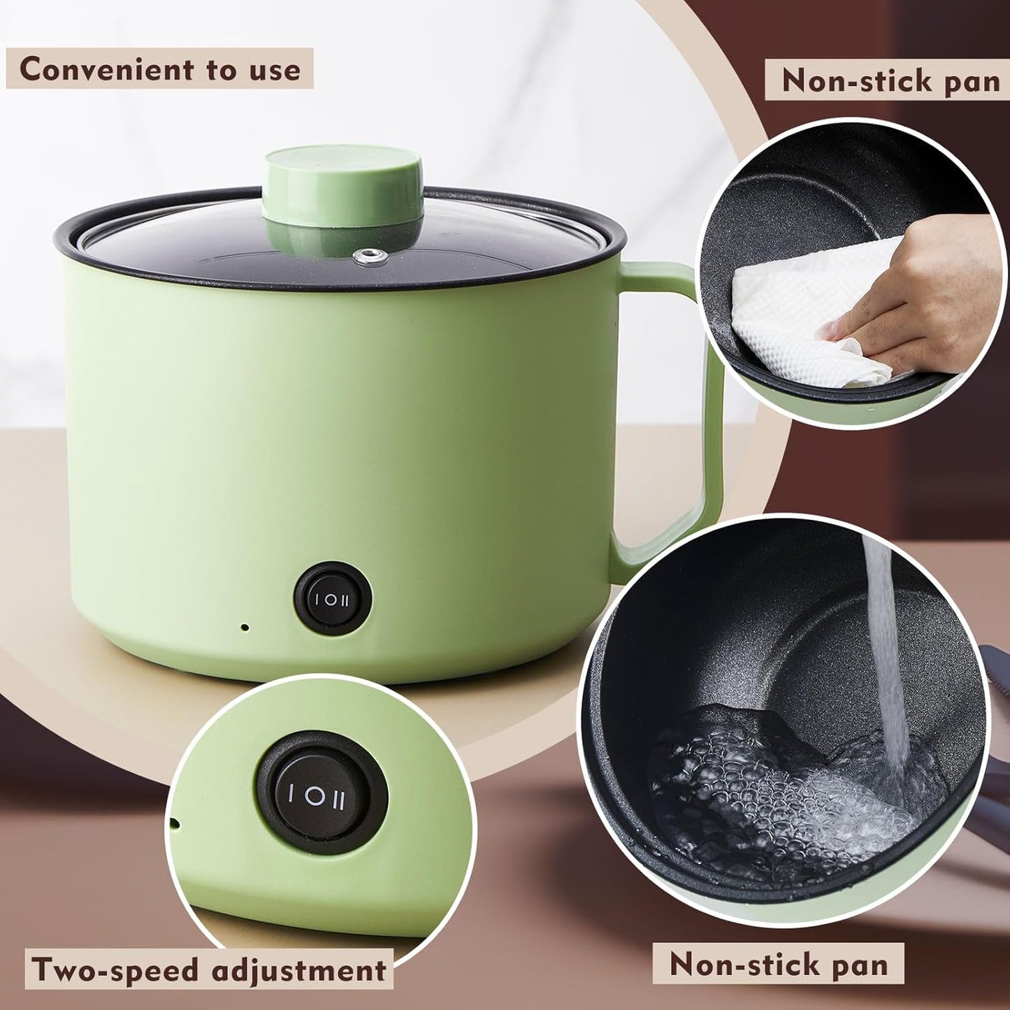 2 Pcs 1.8l Electric Ramen Cooker Hot Pot Electric Dual Power Noodle Cooker, Boil Dry Protection, Nonstick, Multifunctional Lazy Pot for Cooking Pasta, Noodles, Egg, Dorm Home Travel 7x3.15"