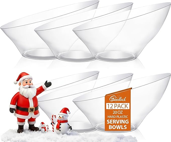 Goodluck 12 Pack Clear Plastic Serving Bowls for Party - 20 OZ Angled Disposable Serving Bowls for Wedding Party Chip, Candy, Salad & Fruit