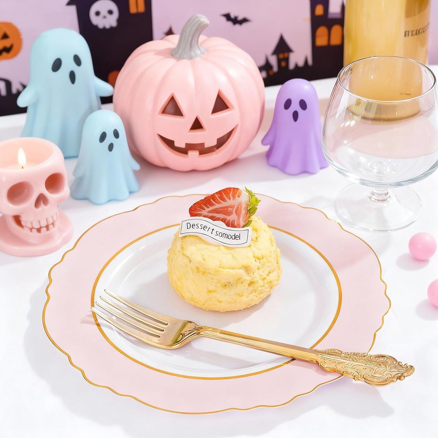 WDF 60pcs Pink Dessert Plates - 7.5inch Baroque Pink &White Disposable Dessert/Appetizer Small Cute Cake Plates for Upscale Parties &Wedding-Special for Bridal Shower, Brithday, Baby Shower,Halloween