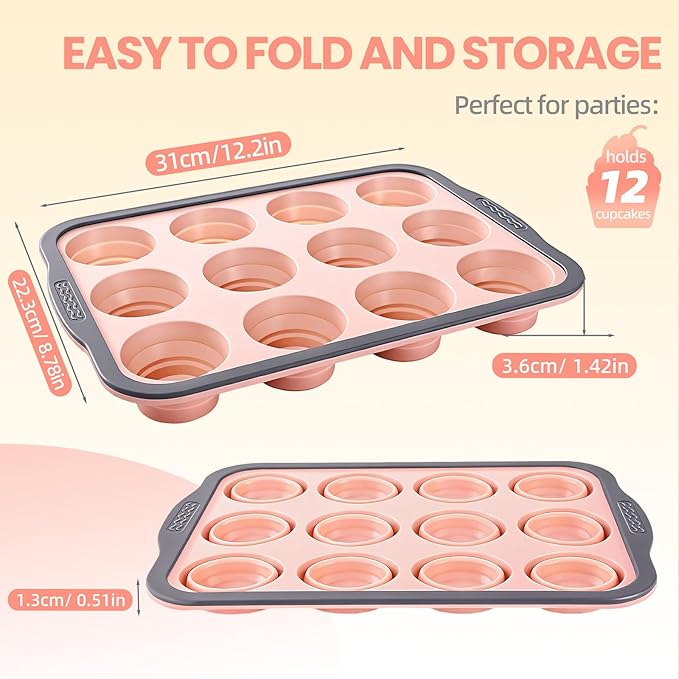 12-Cup Silicone Muffin Pan for Baking - Premium Nonstick Muffin Tin with Metal Reinforced Frame, Easy to Clean Silicone Cupcake Molds, Dishwasher & Oven Safe BPA Free