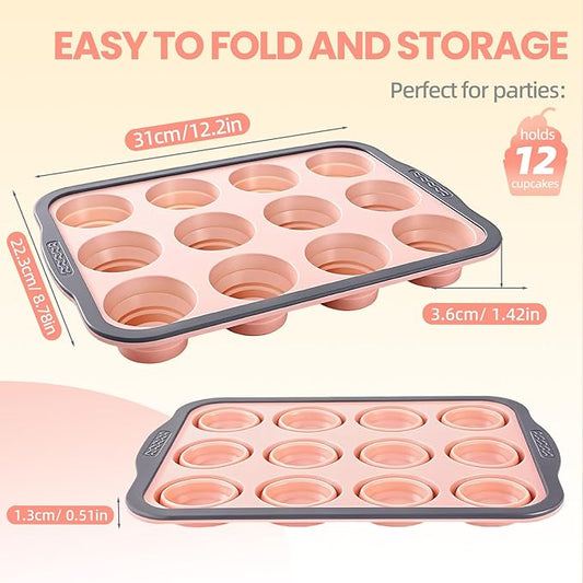 12-Cup Silicone Muffin Pan for Baking - Premium Nonstick Muffin Tin with Metal Reinforced Frame, Easy to Clean Silicone Cupcake Molds, Dishwasher & Oven Safe BPA Free