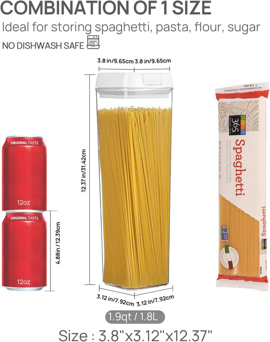Vtopmart 4 PCS Airtight Food Storage Containers, BPA Free Plastic Spaghetti Pasta Containers with Easy Lock Lids, for Kitchen Pantry Organization and Storage, Include 24 Labels, 1.8L