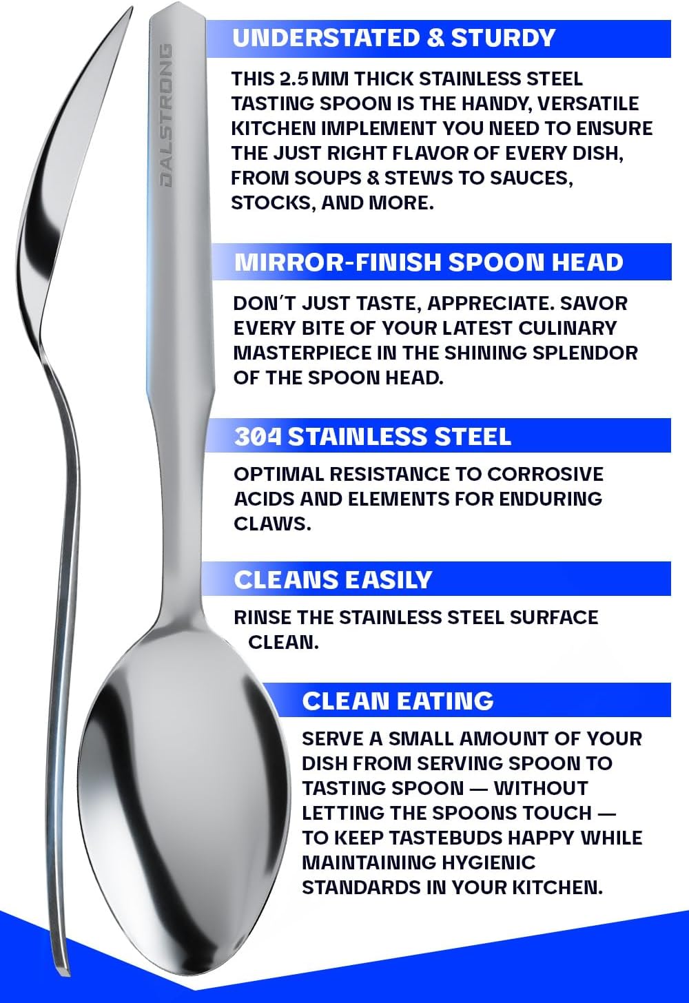 Dalstrong Professional Sauce & Plating Chef Spoon - 304 Stainless Steel - 1.4 TBSP - 9.5" Length - Silver - Metal Serving Spoon - Cooking Kitchen Utensils - Satin Finish Handle for Grip - Chef Knife