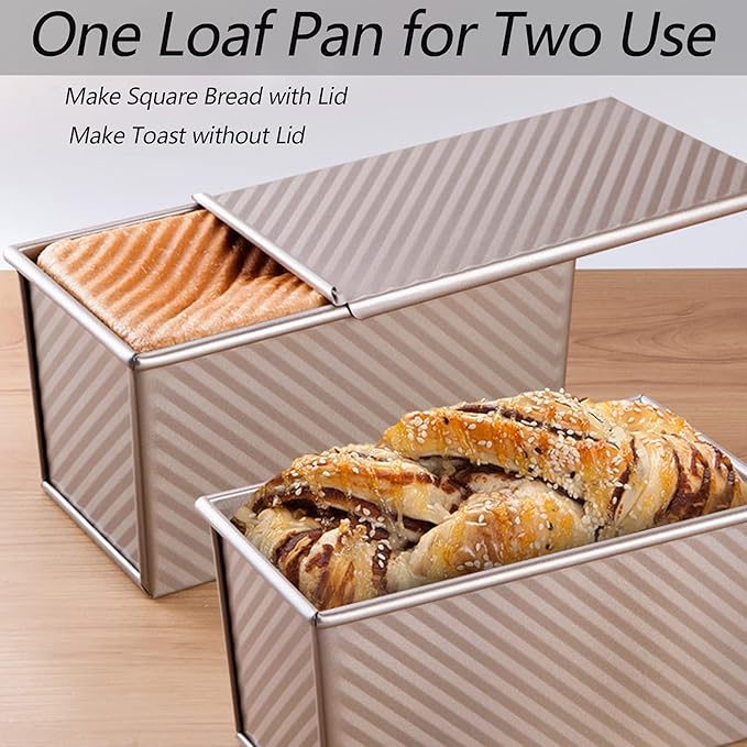 Pullman Loaf Pan with Lid, 1Pound Dough Capacity Rectangular Bread Pan, Non-Stick Long Bread Pans for Homemade Bread, 9x4inch Pullman Loaf Pan with Dough Scraper Cutter for Sandwich Bread