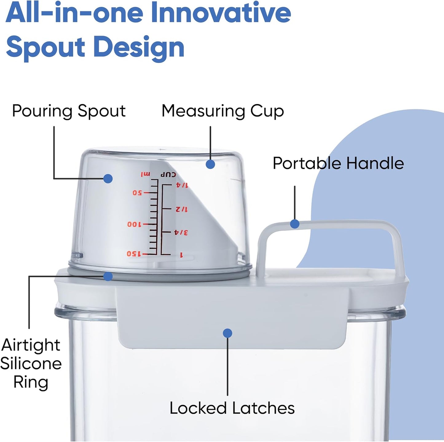 Chef's Path Airtight Food Storage Containers, Pack of 2 – 2.9L Cereal and Pasta Storage Organizer with Spout, Handle, & Measuring Cup Lid – Kitchen & Pantry Organizer for Food & Baking Supplies